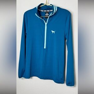 EUC Victoria’s Secret PINK Ultimate Quarter Zip Pullover Teal Blue Size Small